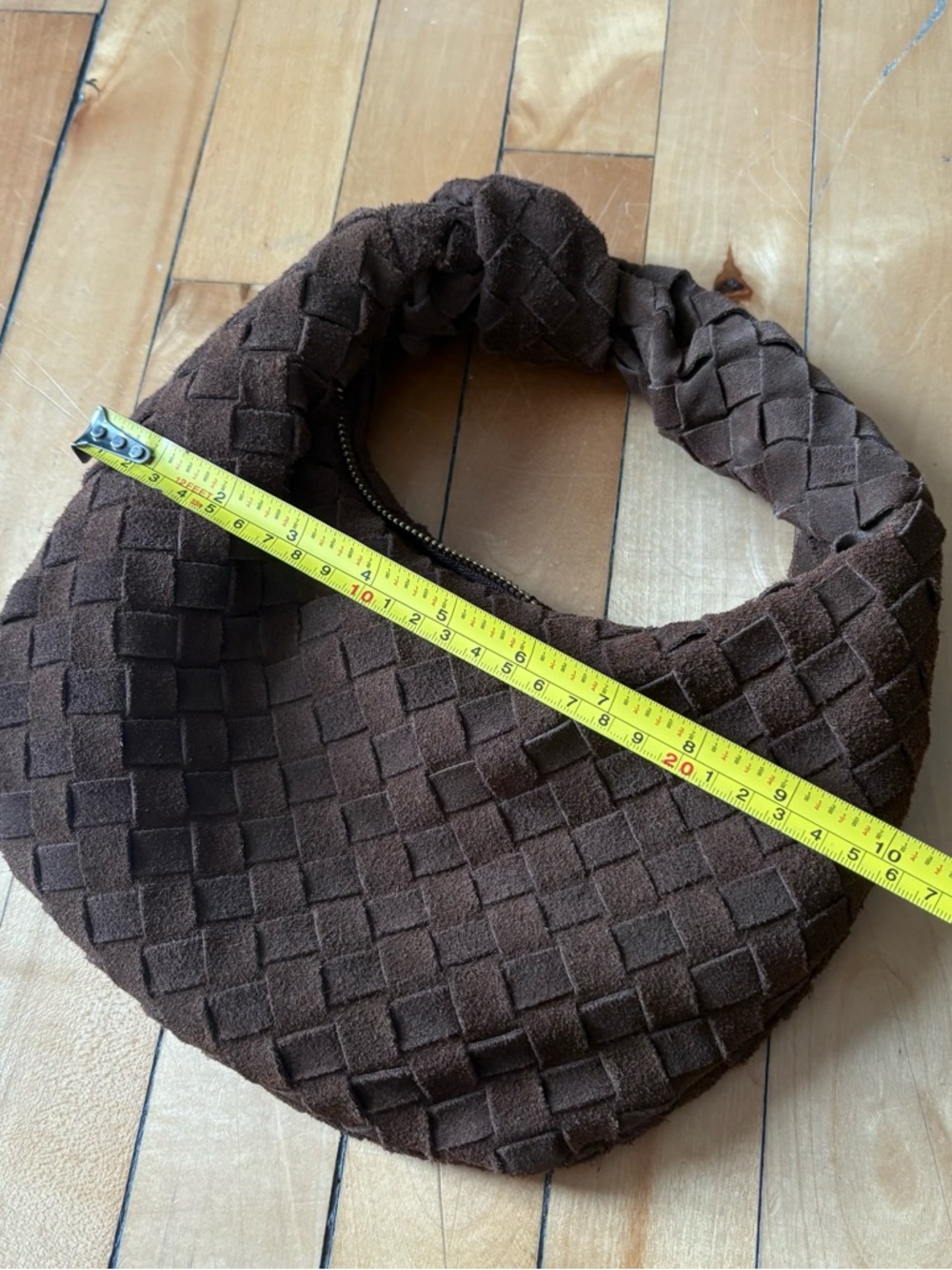 Nico & Olive Genuine Suede Leather Woven Brown Handbag Purse - Picture 8 of 10